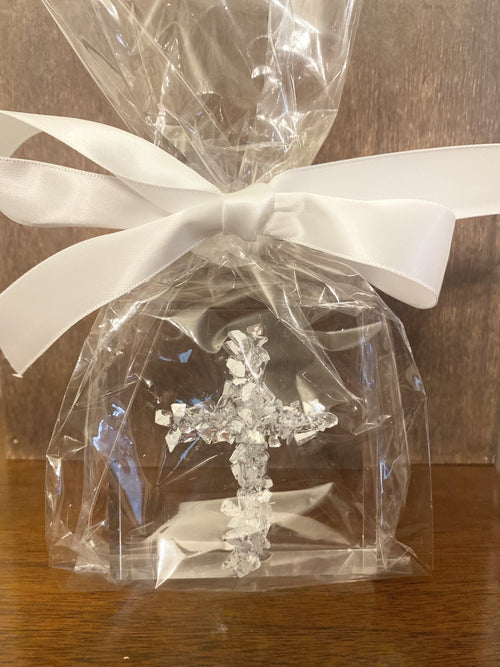 Crushed Glass Cross Acrylic Block