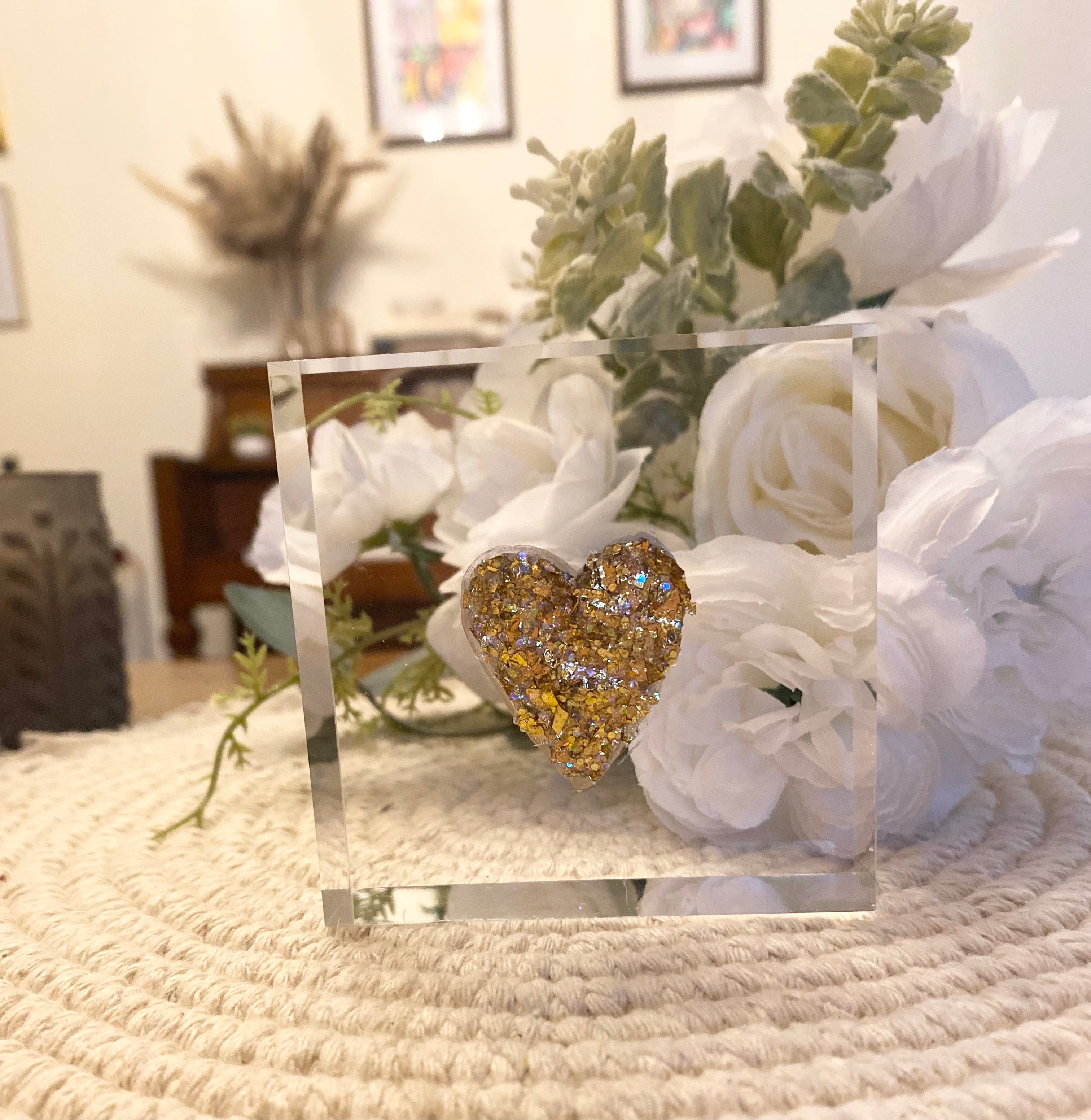 Gold Heart Acrylic Block