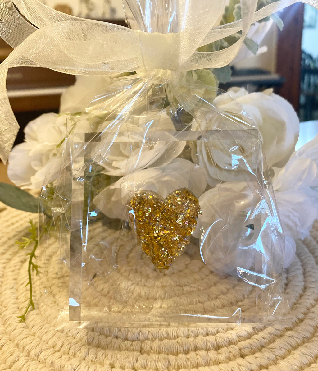 Gold Heart Acrylic Block