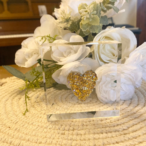 Gold Heart Acrylic Block